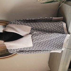 ELLEN TRACY Beige & Gray Abstract Cowl Neck Cardigan Clutch Sweater Jacket. S